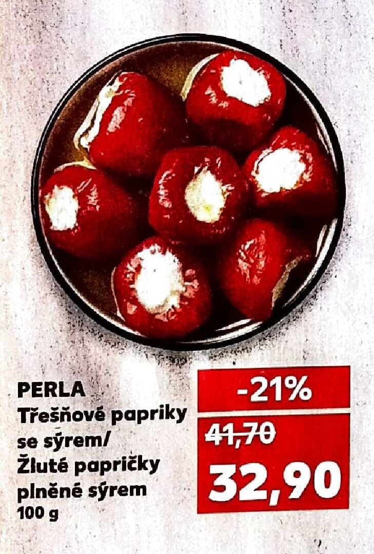 PERLA Třešňové papriky se sýrem/ Žluté papričky plněné sýrem