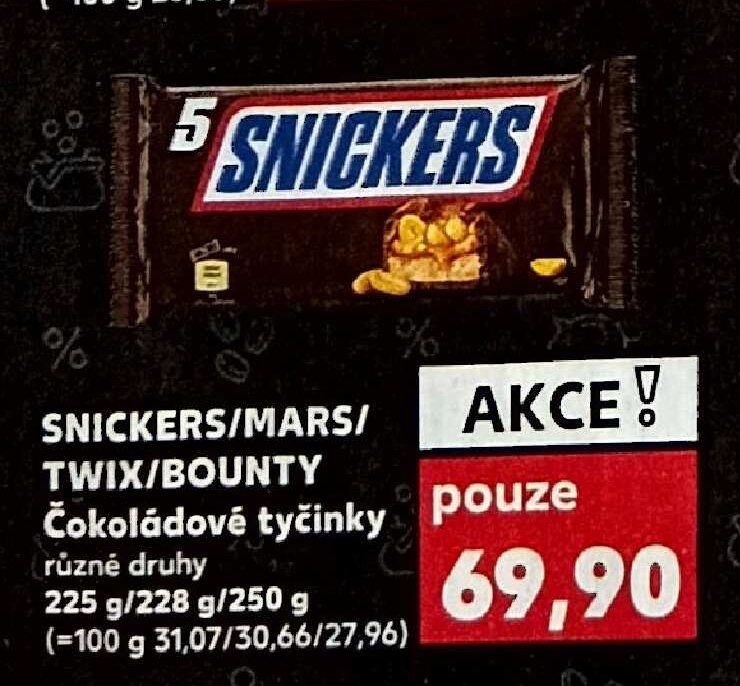SNICKERS/MARS/TWIX/BOUNTY Čokoládové tyčinky