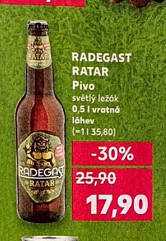 Radegast Ratar Pivo světlý ležák 0,5 l vratná láhev