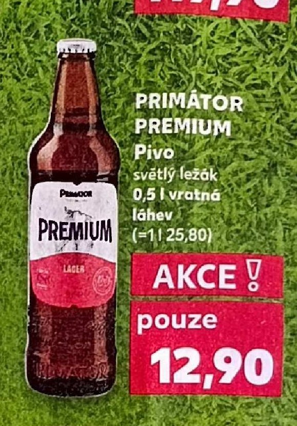Primátor Premium Pivo světlý ležák 0,5 l vratná láhev