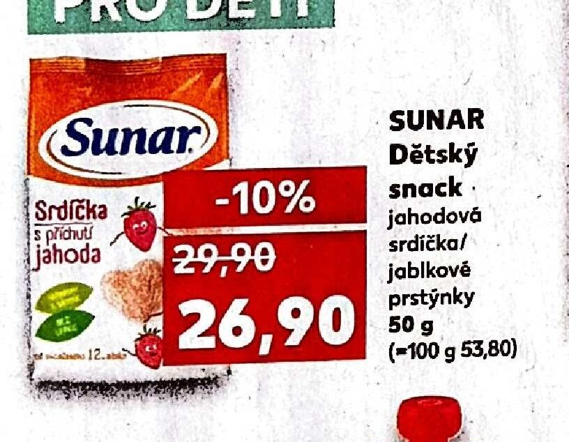 SUNAR Dětský snack jahodová srdíčka/jablkové prstýnky 50 g