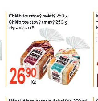 Chléb toustový světlý 250 g, Chléb toustový tmavý 250 g