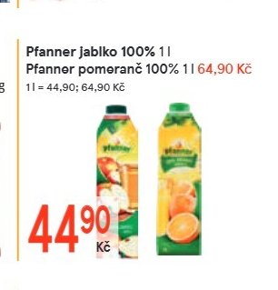 Pfanner Jablko 100% 1 l, Pfanner pomeranč 100% 1 l