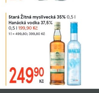 Stará Žitná myslivecká 35% 0,5 l, Hanácká vodka 37,5% 0,5 l
