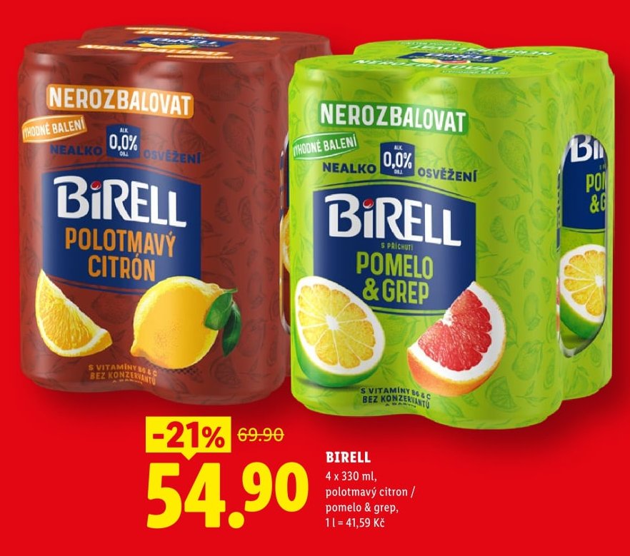 BIRELL 4 x 330 ml, polotmavý citron / pomelo & grep