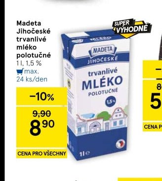 Madeta Jihočeské trvanlivé mléko