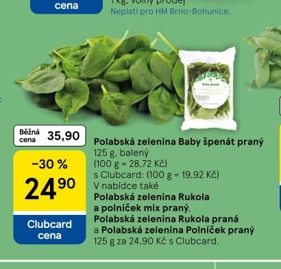 Polabská zelenina Baby špenát, Rukola a polníček mix, Rukola praní, Polníček praný 125 g