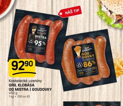 Kostelecké uzeniny GRIL KLOBÁSA OD MISTRA | GOUDOVKY 450 g