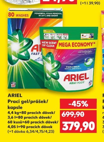 ARIEL Prací gel/prášek/kapsle