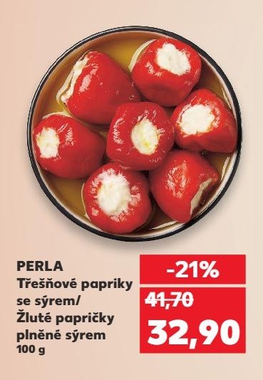 PERLA Třešňové papriky se sýrem/Žluté papričky plněné sýrem 100 g
