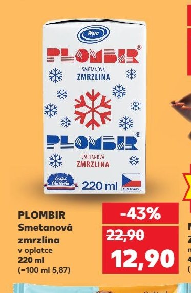 PLOMBIR Smetanová zmrzlina v oplatce 220 ml