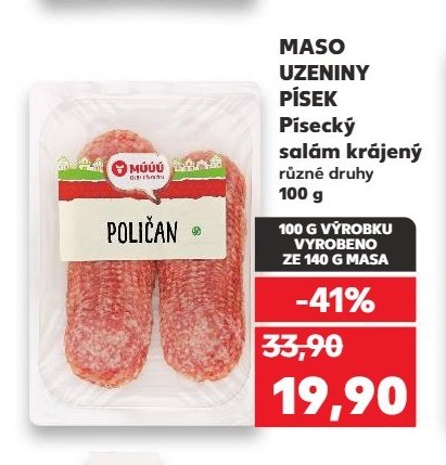 MASO UZENINY PÍSEK Písecký salám krájený různé druhy 100 g