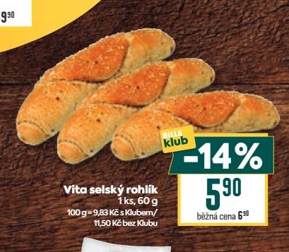 Vita selský rohlík 1 ks, 60 g