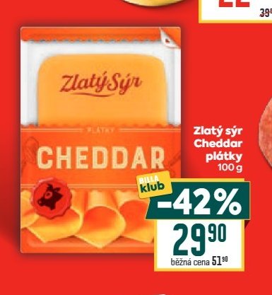 Zlatý sýr Cheddar plátky