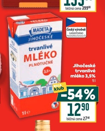 Jihočeské trvanlivé mléko 3,5%