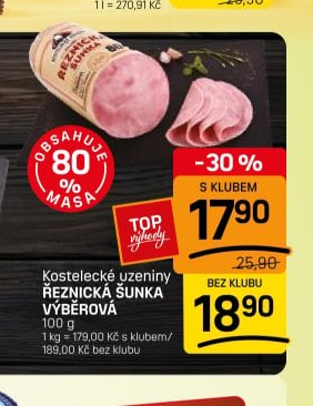 Kostelecké uzeniny Řeznická šunka výběrová