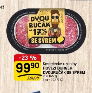 Kostelecké uzeniny HOVĚZÍ BURGER DVORUČÁK SE SÝREM