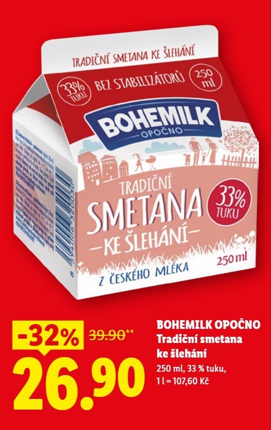 BOHEMILK OPOČNO Tradiční smetana ke šlehání