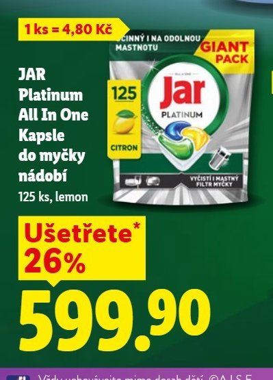 JAR Platinum All In One Kapsle do myčky nádobí
