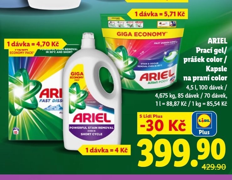 ARIEL Prací gel / prášek color / Kapsle na praní color