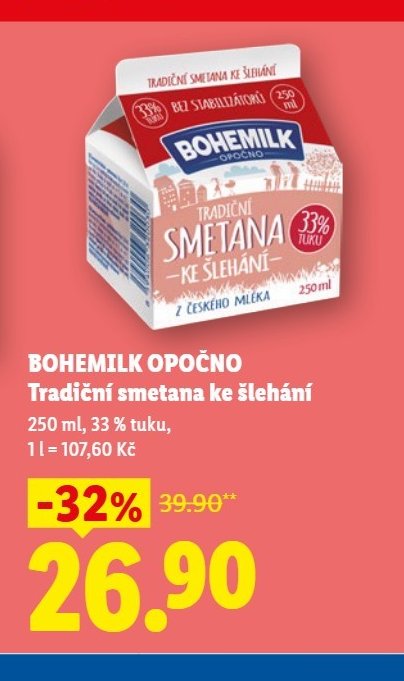 BOHEMILK OPOČNO Tradiční smetana ke šlehání