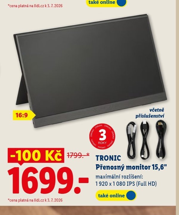 TRONIC Přenosný monitor 15,6