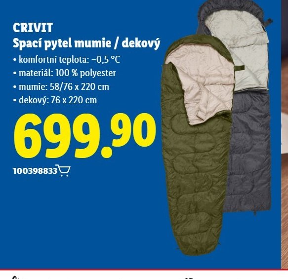 CRIVIT Spací pytel mumie / dekový