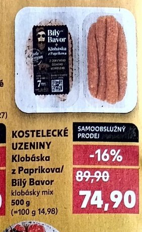 KOSTELECKÉ UZENINY Klobáska z Paprikova/Bílý Bavor 500 g