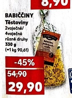 BABIČČINY Těstoviny 2vaječné/4vaječné různé druhy 330 g