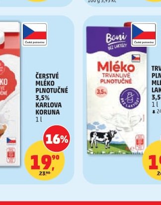 ČERSTVÉ MLÉKO PLNOTUČNÉ 3,5% KARLOVA KORUNA 1 l