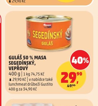 Guláš 50% masa segedínský, vepřový Gustito