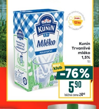Kunín Trvanlivé mléko 1,5% 1l