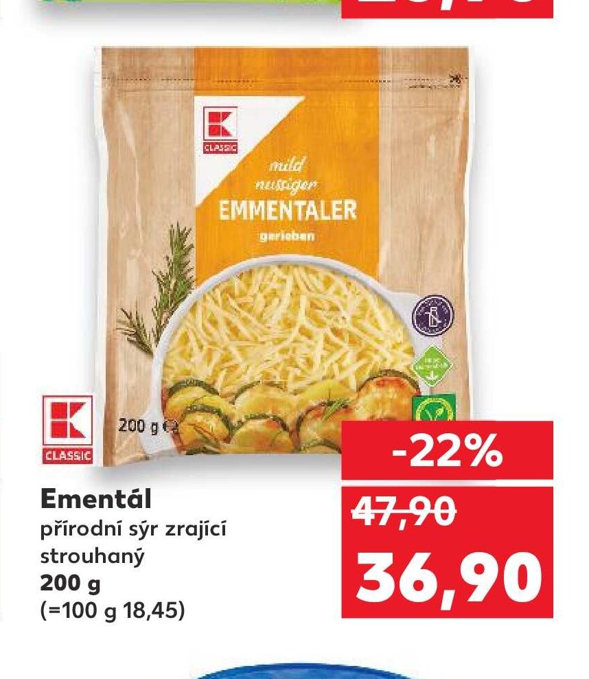 Ementál přírodní sýr zrající strouhaný