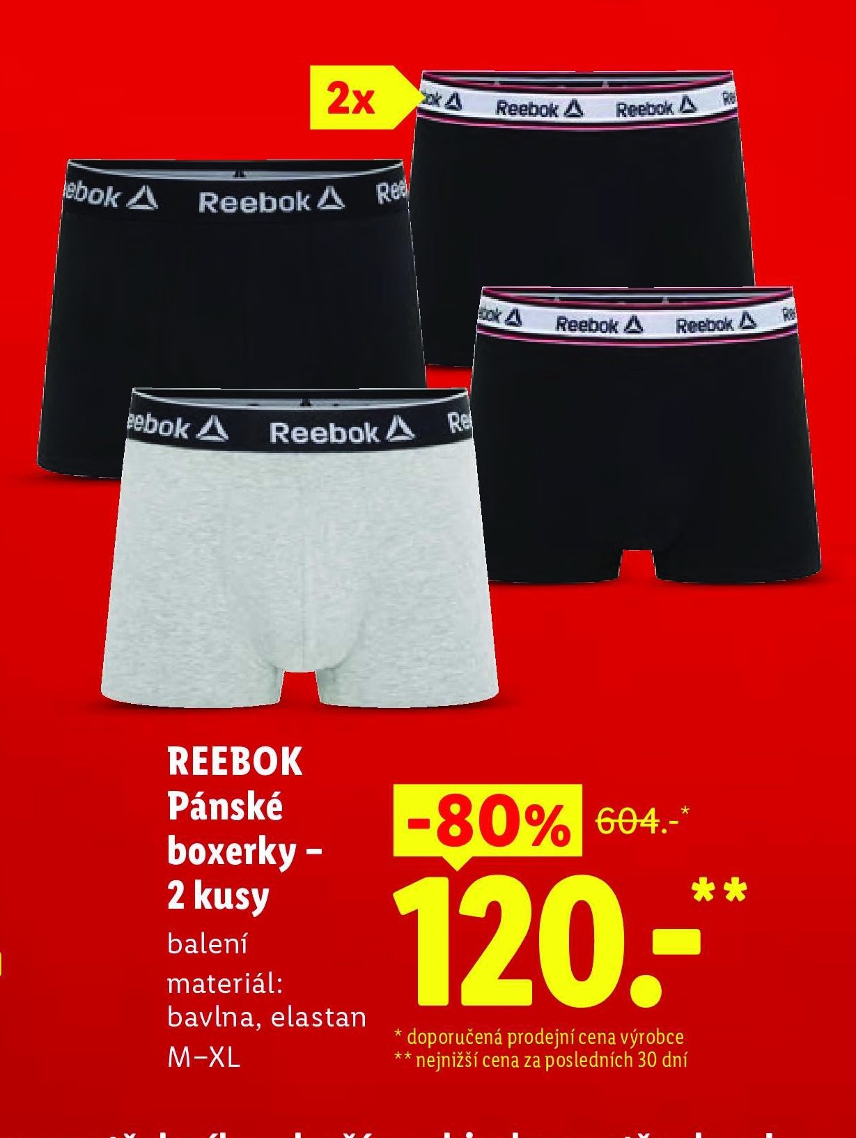 REEBOK Pánské boxerky 2 kusy