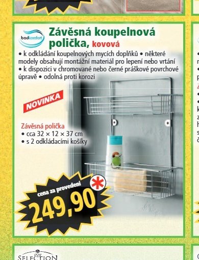 Závěsná koupelnová polička, kovová