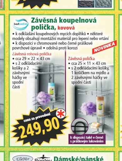 Závěsná koupelnová polička, kovová