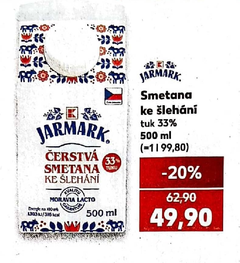 Jarmark Čerstvá smetana ke šlehání 33% 500 ml - Kaufland aktualniletaky.eu