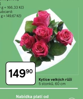 Kytice velkých růží 5 stonků