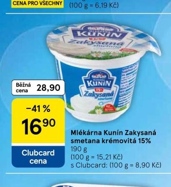 Mlékárna Kunín Zakysaná smetana krémovitá 15%