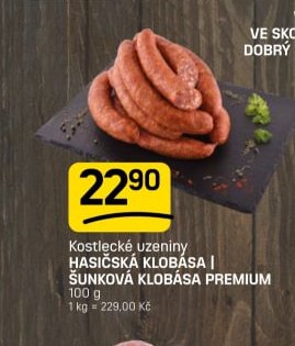 Kostlecké uzeniny HASIČSKÁ KLOBÁSA | ŠUNKOVÁ KLOBÁSA PREMIUM