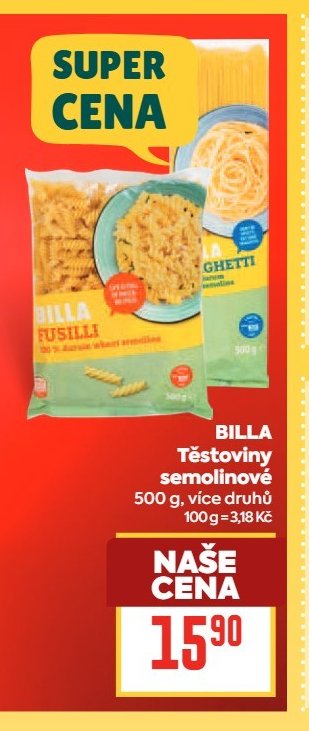 BILLA Těstoviny semolinové - BILLA aktualniletaky.eu