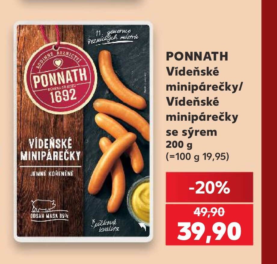 PONNATH Vídeňské minipárečky/Vídeňské minipárečky se sýrem 200 g