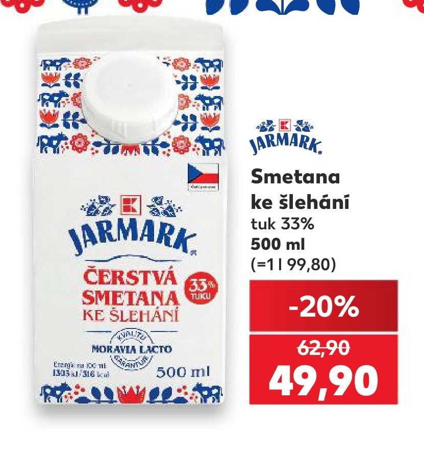 Jarmark Čerstvá smetana ke šlehání 33% 500 ml - Kaufland aktualniletaky.eu