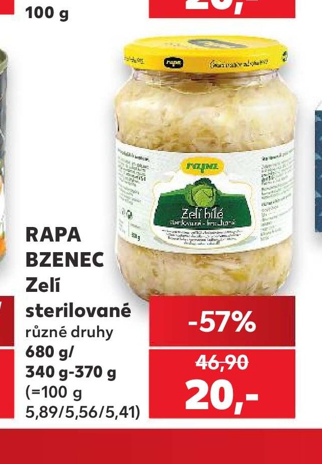 RAPA BZENEC Zelí sterilované různé druhy 680 g/340 g-370 g - Kaufland aktualniletaky.eu