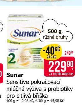 Sunar Sensitive pokračovací mléčná výživa s probiotiky