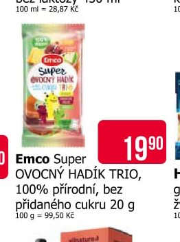 Emco Super OVOCNÝ HADÍK TRIO, 100% přírodní, bez přidaného cukru 20 g