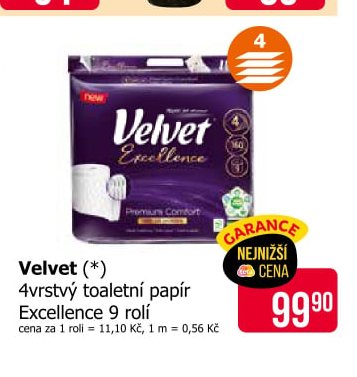 Velvet (*) 4vrstvý toaletní papír Excellence 9 rolí