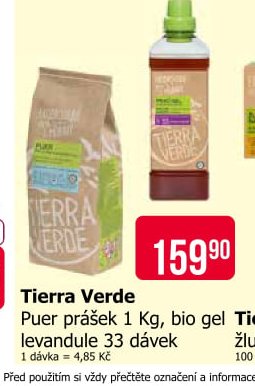 Tierra Verde Puer prášek 1 Kg, bio gel levandule 33 dávek