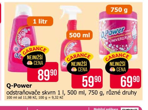 Q-Power odstraňovače skvrn 1 l, 500 ml, 750 g, různé druhy