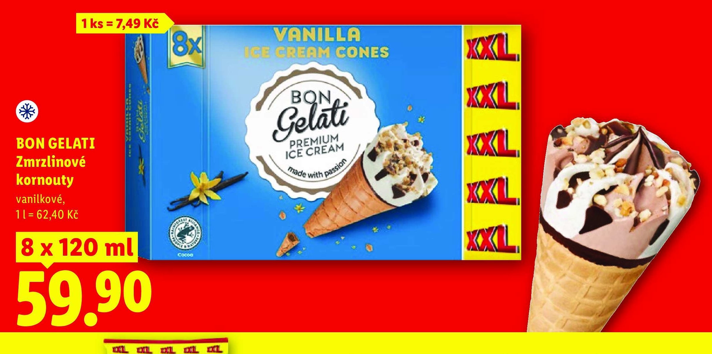 BON GELATI Zmrzlinové kornouty vanilkové